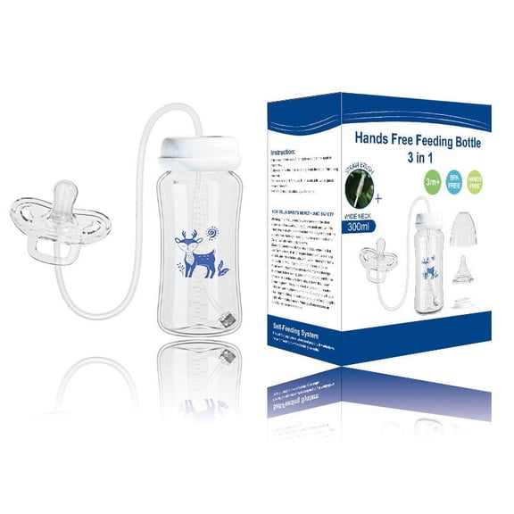 3-in-1 Extended Straw Bottle Set, BPA-Free, Hands-Free, Suitable for Lying Down Feeding, 10 oz