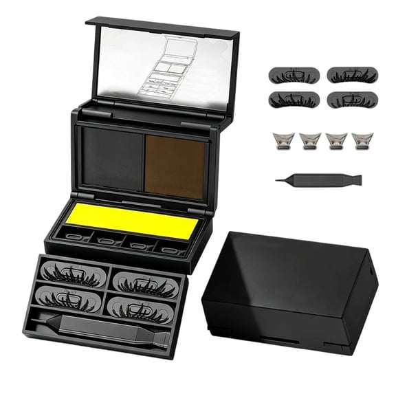 3-in-1 Eyeliner & Bottom Lash Stamp Kit, Portable Foldable Black Box Eyelash Stamp with Black/Brown Ink, Natural Bottom Lashes & Wing, Smudge-Proof Quick Eye Tool for Beginners,Black-1pc