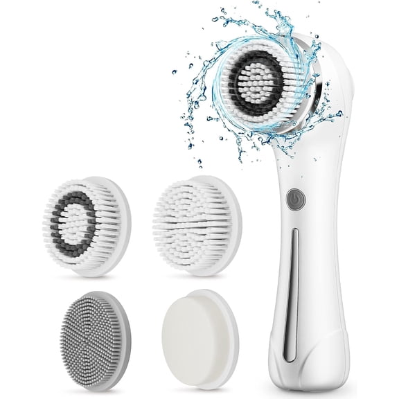 3-in-1 Facial Cleansing Brush, Waterproof and Rechargeable Electric Face Scrubber for Men & Women, Exfoliating, Massaging, and Cleansing - White