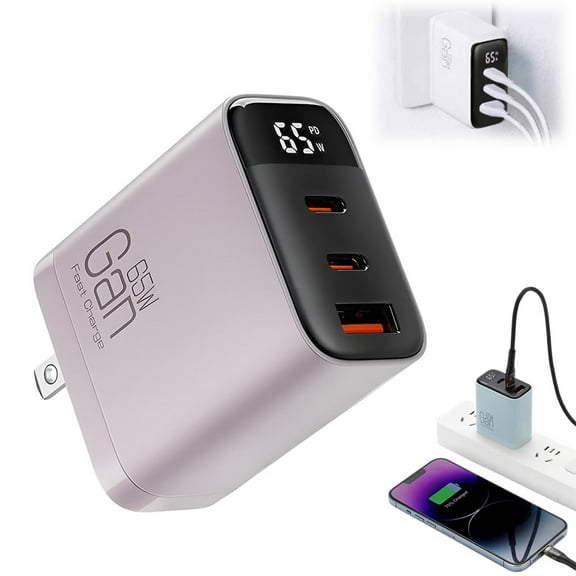 3-in-1 Fast Charger 65w, New Super Fast Charger Module with 2 Type-C & USB Ports, Portable All in 1 Fast Charging Adapter Wall Plug for Phone, Tablet, Laptops