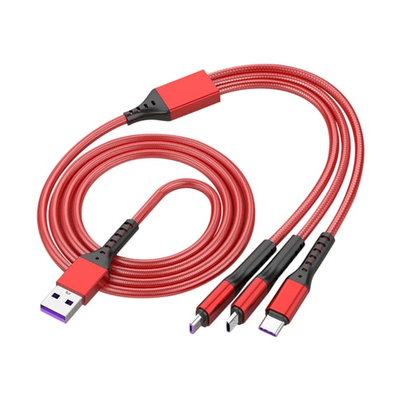 3-in-1 Fast Charging Cable 5A Retractable 1.2m Nylon Braided USB C/Micro/iPhone Compatible for Phone Tablet Car Travel Office Data Sync Multi-Device Charger Cord