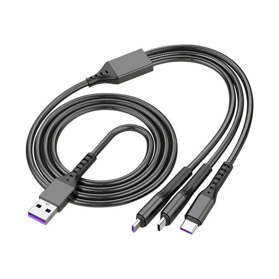 3-in-1 Fast Charging Cable 5A Retractable 1.2m Nylon Braided USB C/Micro/iPhone Compatible for Phone Tablet Car Travel Office Data Sync Multi-Device Charger Cord