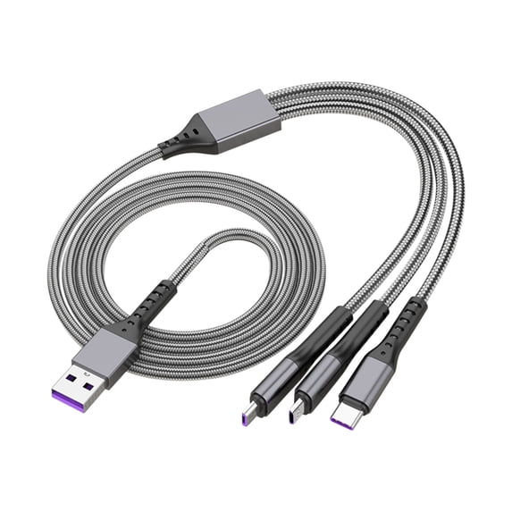 3-in-1 Fast Charging Cable 5A Retractable 1.2m Nylon Braided USB C/Micro/iPhone Compatible for Phone Tablet Car Travel Office Data Sync Multi-Device Charger Cord