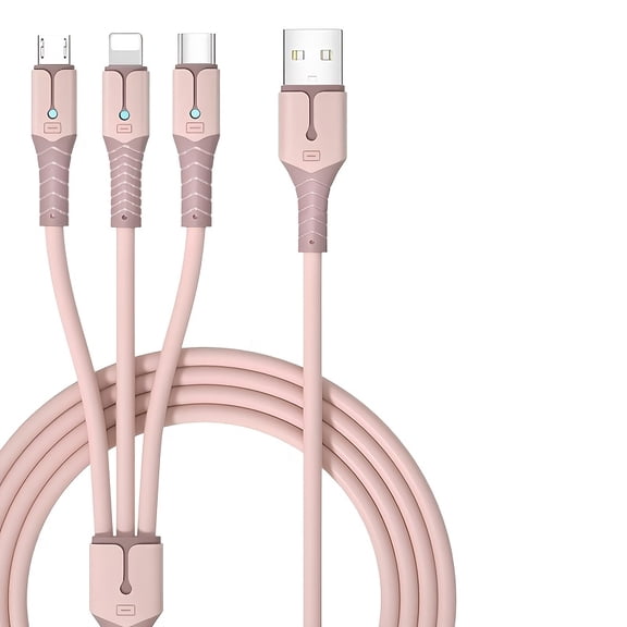 3-in-1 Fast Charging Cable 66W for iPhone Android Type-C Micro USB Silicone Pink