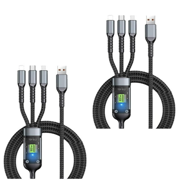 3-in-1 Fast Charging Luminous Cable, Transparent Nylon Braided Multi USB Charging Cord