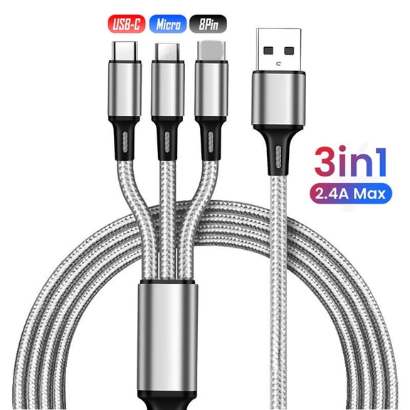 3 in 1 Fast USB Charging Cable Nylon Braided Universal for Cell Phones