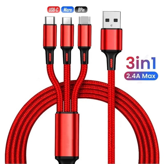 3 in 1 Fast USB Charging Cable Nylon Braided Universal for Cell Phones