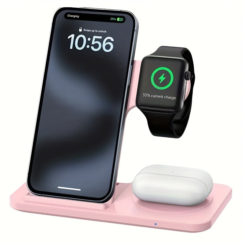 3-in-1 Fast Wireless Charger Stand for iPhone 17/16/15/14/13/12/11, Apple Watch Series 8/7/6/SE/5/4/3/2 & AirPods Pro/3/2