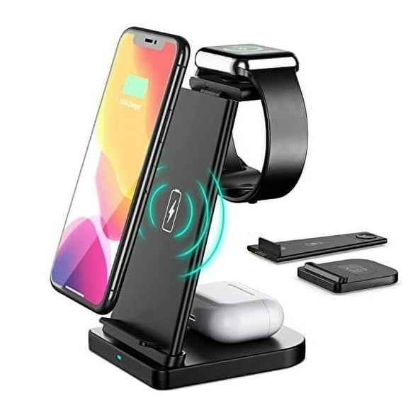 3 in 1 Fast Wireless Charging Stand for Smartphones - 15W Qi-Certified - Universal Charge Dock for iPhone 13-12-11-XS-XR-8P-8-Apple Watch