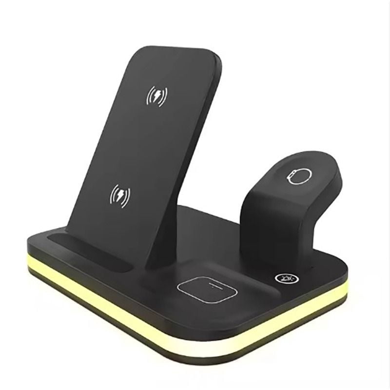 3-in-1 Fast Wireless Charging Station - 15W for iPhone 12-14 Apple Watch AirPods (Black Night Stand Mode)