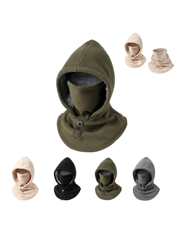 3-in-1 Fleece Balaclava Hood, Fleece Double Layer Integrated Hat, Warm Winter Face Mask Neck Gaiter for Men & Women