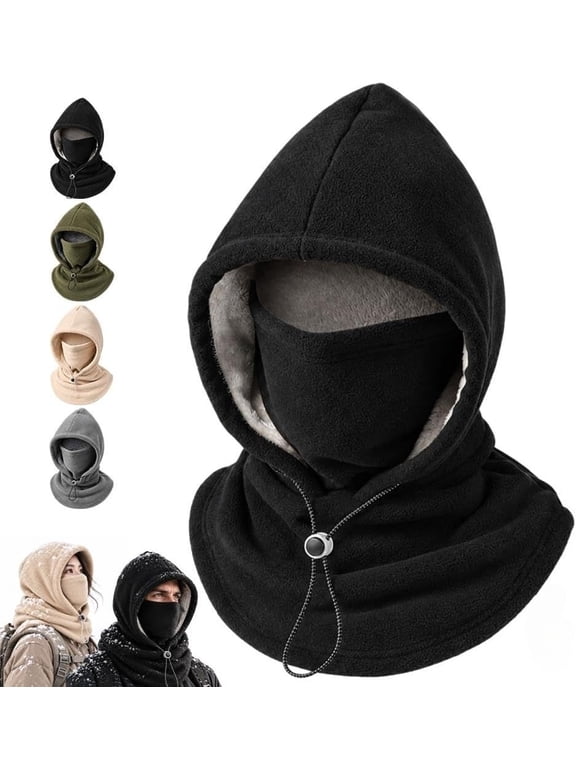 3-in-1 Fleece Balaclava Hood, Fleece Double Layer Integrated Hat, Winter Face Neck Cover for Skiing Cycling Running