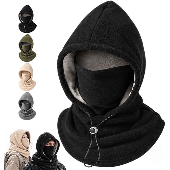 3-in-1 Fleece Balaclava Hood, Fleece Double Layer Integrated Hat, Winter Face Neck Cover for Skiing Cycling Running