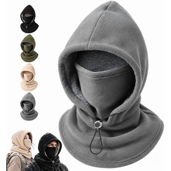3-in-1 Fleece Balaclava Hood, Fleece Double Layer Integrated Hat, Winter Face Neck Cover for Skiing Cycling Running
