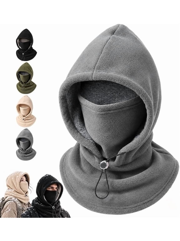 3-in-1 Fleece Balaclava Hood, Fleece Double Layer Integrated Hat, Winter Face Neck Cover for Skiing Cycling Running