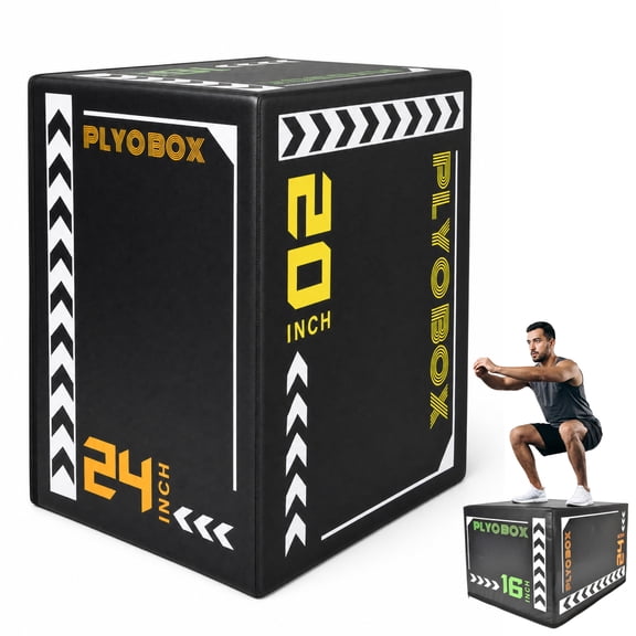 3-in-1 Foam Plyometric Jump Box, Adjustable 16/20/24 Inch Height, Non-Slip for HIIT CrossFit Home Gym Training