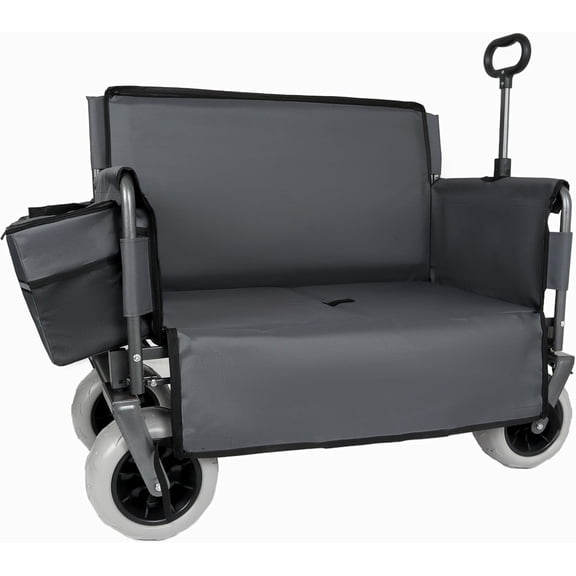 3-in-1 Foldable Beach Wagon with Wheels, Love-Seat with Cooler Pocket, Detachable Temperature Maintain Bag, 500lbs/180L, Adjustable Rod, 9" H x4 W Beach Tires for Grass/Mud/Sand/Road, Grey
