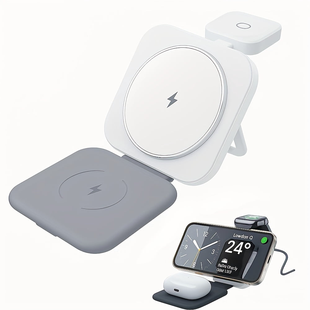 3-in-1 Foldable Charger for Apple Devices, Compatible with iPhone 17, 12, Watch Series 1, 9, and AirPods