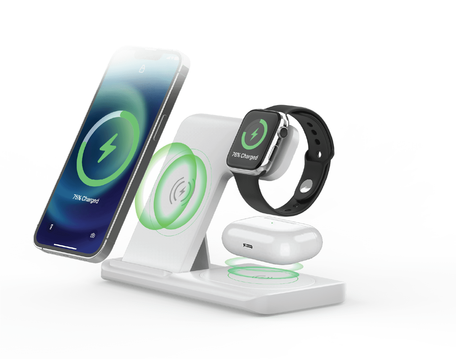 3-in-1 Foldable Wireless Charging Station, Fast Charging Stand for Phone, Smartwatch & Earbuds, Portable Compact Charger Compatible with Qi-Enabled Devices