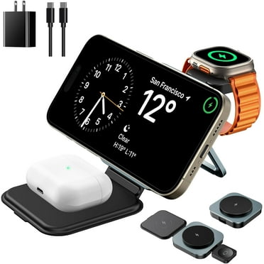 3 in 1 Foldable Magnetic Wireless Charger for iPhone 15 14 13 12 Series, Apple Watch and AirPods, Black