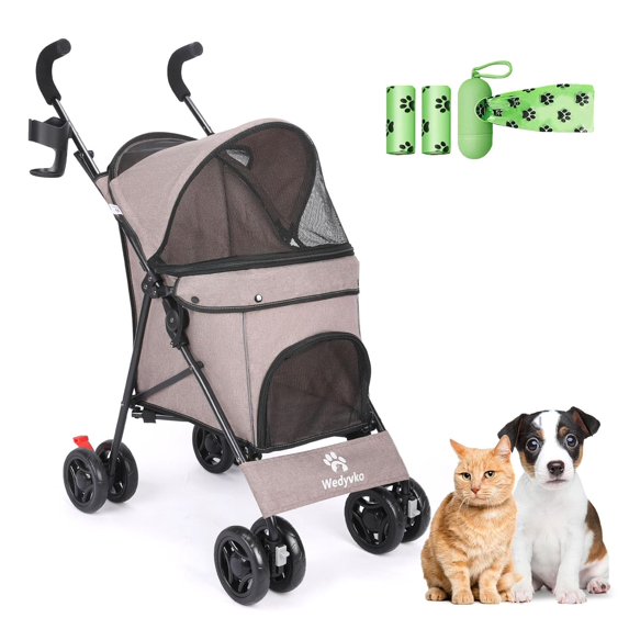 3 - in - 1 Foldable Pet Stroller for Small Pets - 6 Wheels, Adjustable Handle, Breathable Mesh