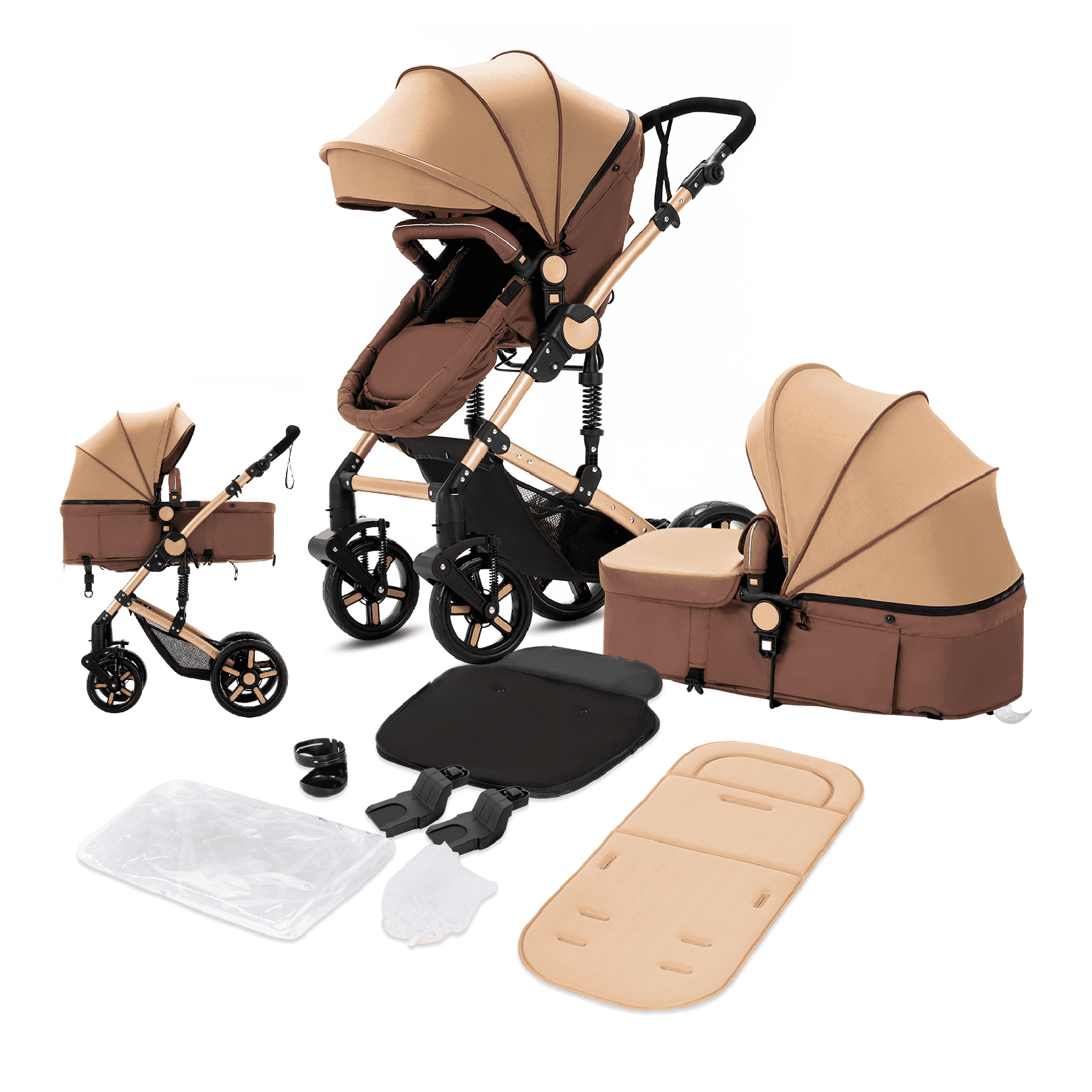 3 in 1 Foldable Reclining Newborn Pram,Easy Fold Airplane Travel ...