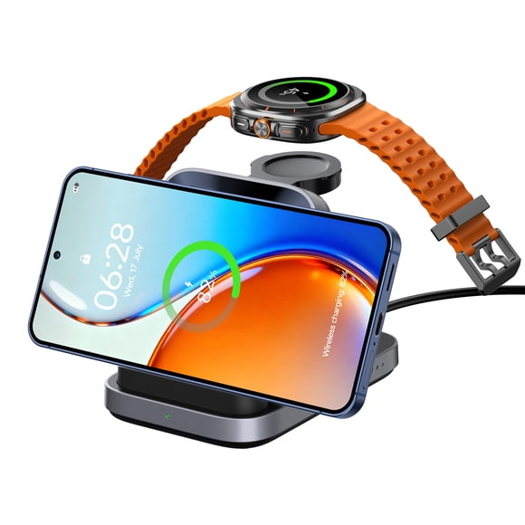 3-in-1 Foldable Wireless Charger for Samsung S25 Ultra/S25/S24/S23/S22/Z Flip, for Galaxy Watch 8/7/Ultra/6/5 & Earbuds, Horizontal Charging Only, SwanScout 713S (No Adapter)