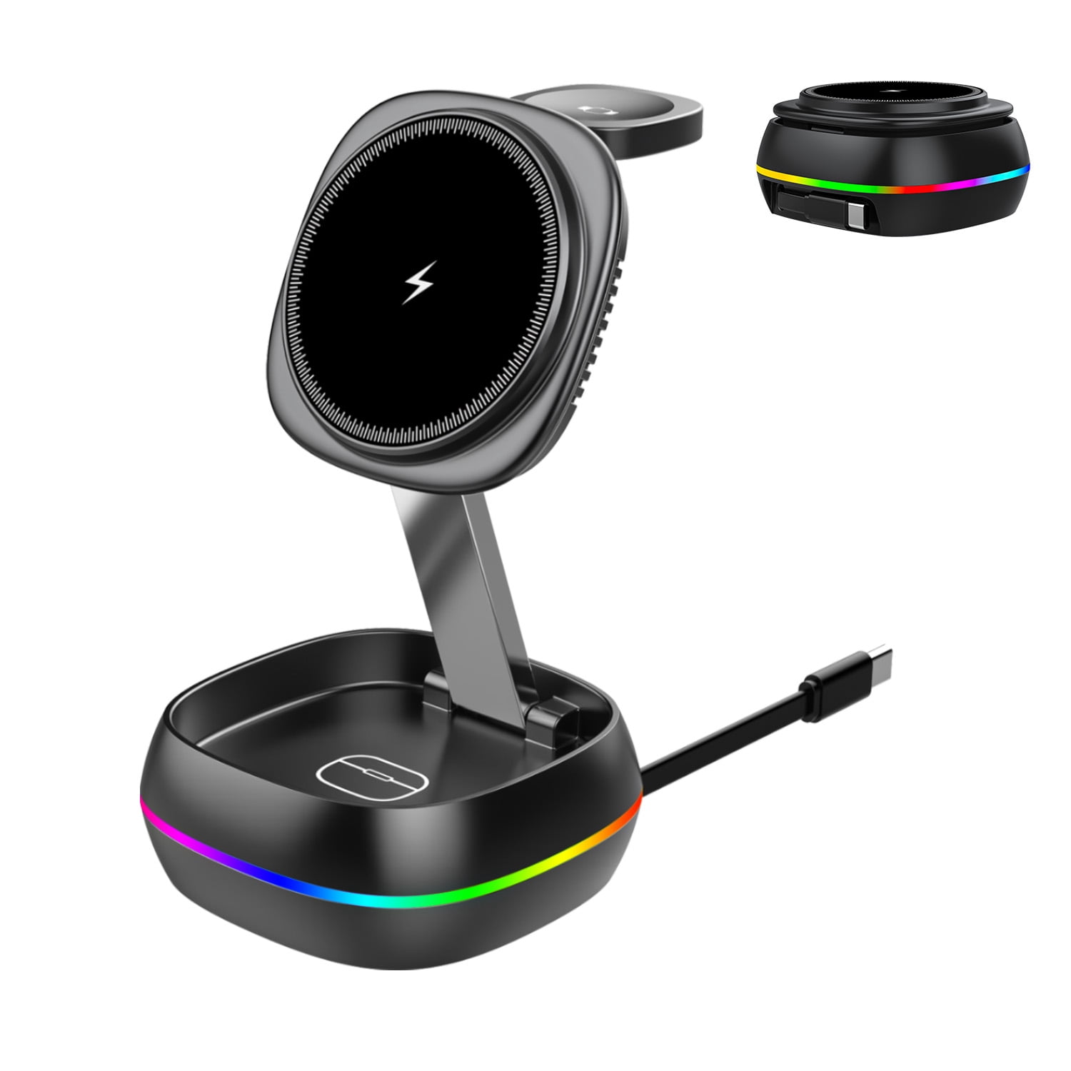 3-in-1 Foldable Wireless Charger Stand, 15W Fast Charging Station for iPhone, Apple Watch, AirPods, Desktop & Car Mount Compatible with iPhone 16/15/14/13/12 Series