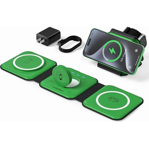3-in-1 Foldable Wireless Charging Station for Multiple Devices Green