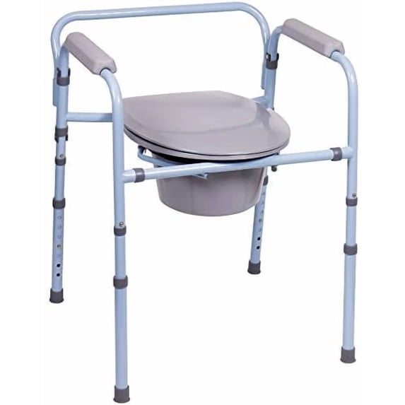 3-in-1 Folding Bedside Commode and Raised Toilet Seat, Portable Toilet Supports Up to 300lbs, Bedside Commodes for Seniors, Adult Potty Chair with Bucket, Lid, and Splash Guard