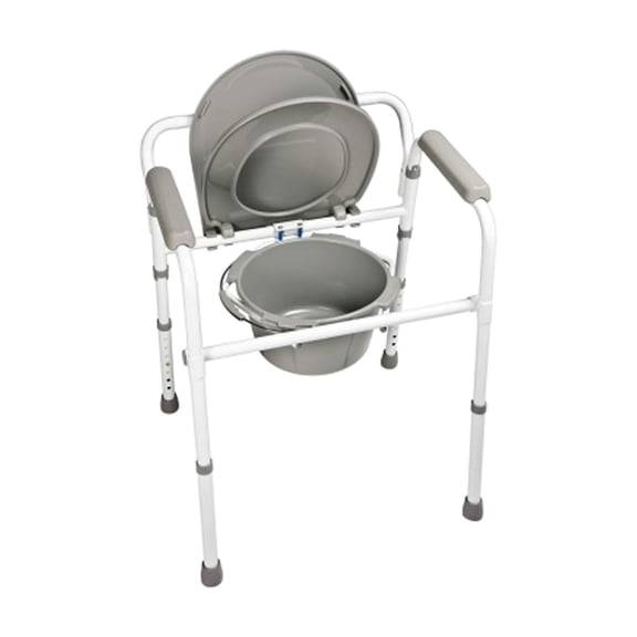 3-in-1 Folding Bedside Commode Raised Toilet Seat & Safety Frame, Compact Fold for Travel, 300 lb Capacity