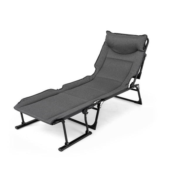 3 in 1 Folding Camping Cot, Convertible Single Sofa Chair, Adjustable Recliner, Gray