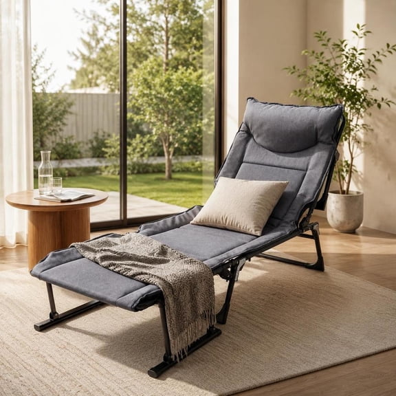 3 in 1 Folding Camping Cot, Convertible Single Sofa Chair, Adjustable Recliner, Gray