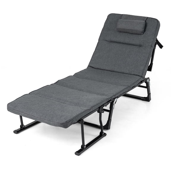 3 in 1 Folding Camping Cot with Mattress, Convertible Sofa Chaise Lounge Chair, Gray