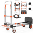 thumbnail image 1 of Foldable Hand Truck, 3-in-1 Aluminum Collapsible Dolly Cart with 4 Rubber Wheels and Retractable Handle, Portable Moving Dolly, Orange, 1 of 7
