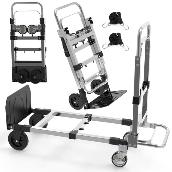 3 in 1 Folding Hand Truck, Portable Heavy Duty Dolly Cart with 4 Rubber Wheels, Utility Cart Telescopic Handle Moving Dolly 500 lbs