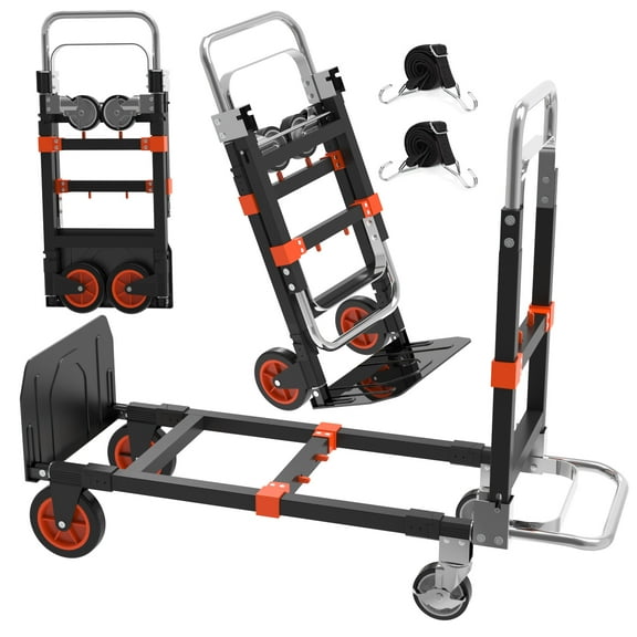 3 in 1 Folding Hand Truck, Portable Heavy Duty Dolly Cart with 4 Rubber Wheels, Utility Cart Telescopic Handle Moving Dolly 500 lbs
