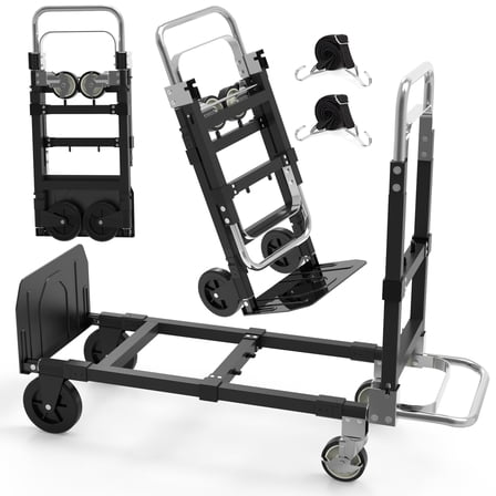 3 in 1 Folding Hand Truck, Portable Heavy Duty Dolly Cart with 4 Rubber Wheels, Utility Cart Telescopic Handle Moving Dolly 500 lbs