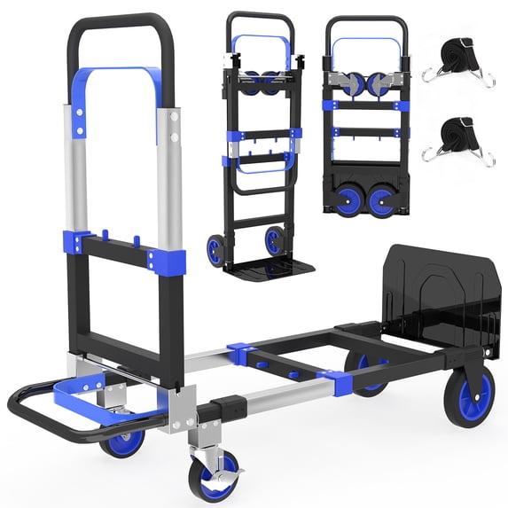 Yacona 3-in-1 Folding Hand Truck, Foldable Dolly Cart with Wheels Heavy Duty, Convertible Hand Cart for Moving with Retractable Handle, Blue