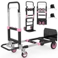 thumbnail image 1 of Yacona 3-in-1 Folding Hand Truck, Foldable Dolly Cart with Wheels Heavy Duty, Convertible Hand Cart for Moving with Retractable Handle, Pink, 1 of 7