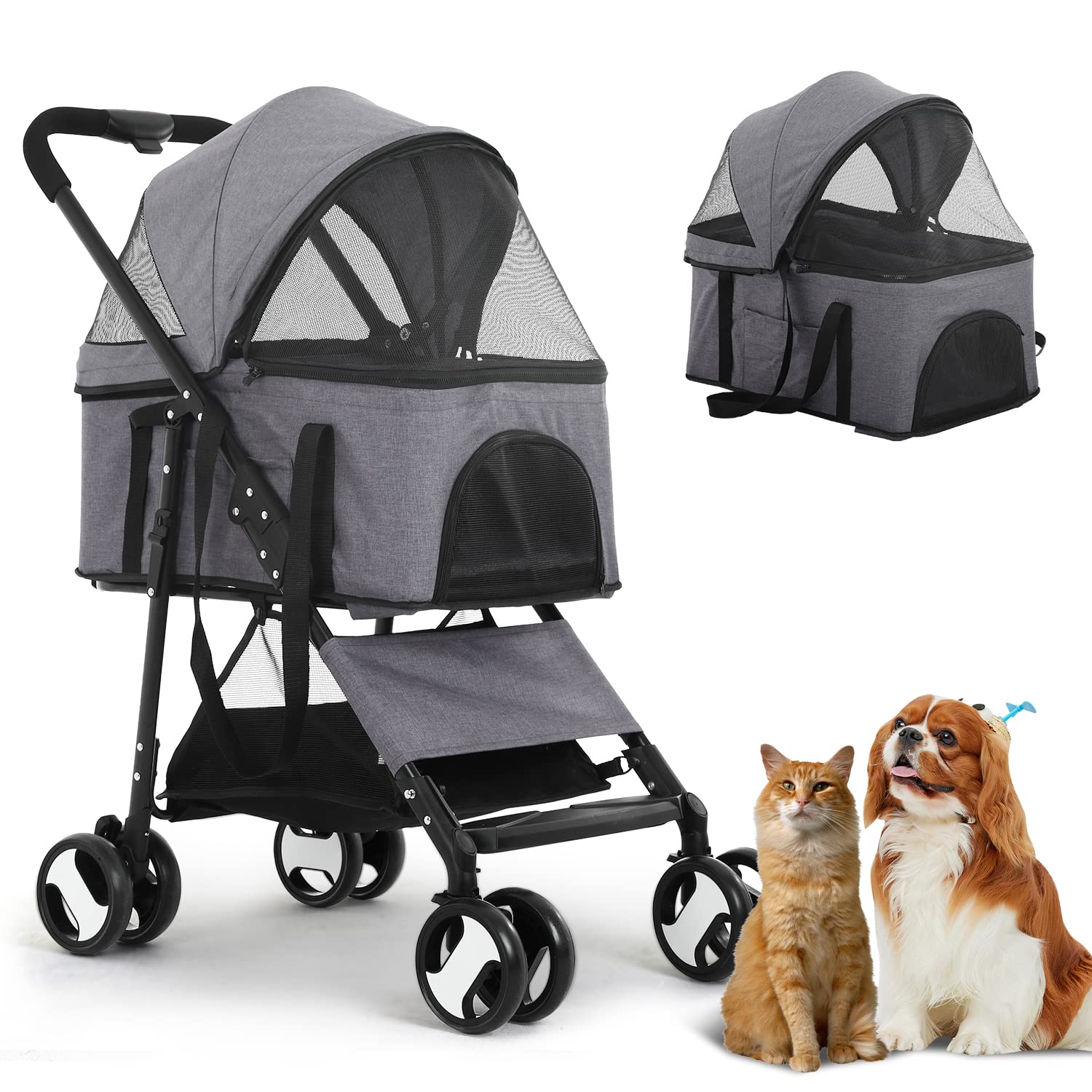 3in1 Folding Pet Stroller 3 Wheels Dog Cat Stroller for Medium Small