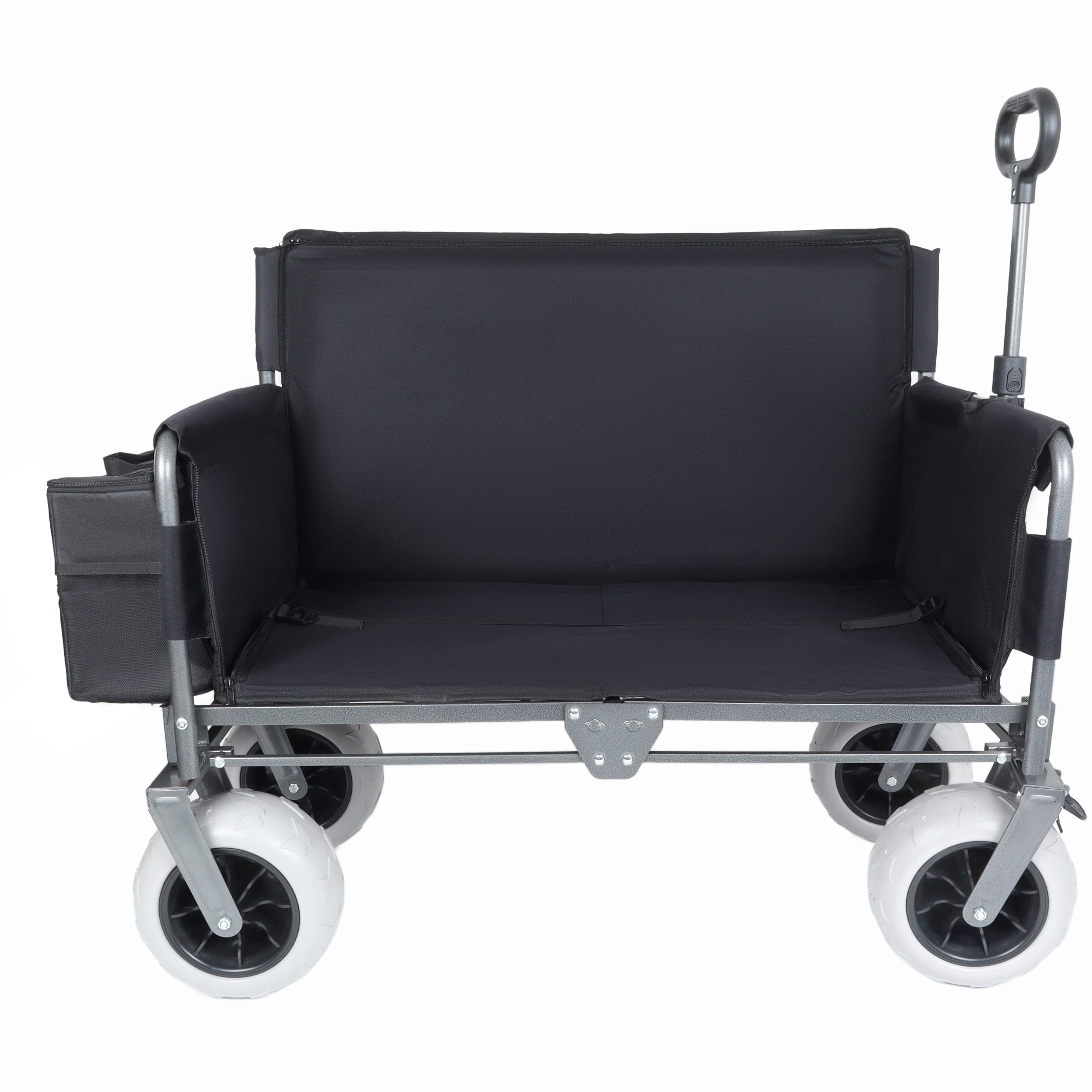 3-in-1 Folding Wagon with Bench Seat, Patent Protected, 500lbs Capacity, 9"x4" All-Terrain Beach Tires, Includes 1 Ice Pack, Black for Camping Beach Groceries Outdoor