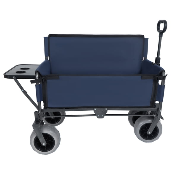 3-in-1 Folding Wagon with Bench Seat & Rear Folding Tabletop, 500lbs Capacity, 9"x4" All-Terrain Beach Tires, Collapsible Utility Cart for Camping Beach Outdoor