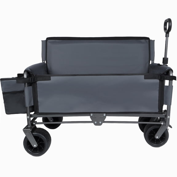 3-in-1 Folding Wagon Cart with Bench Seat & Rear Folding Tabletop, Heavy Duty Utility Wagon with All-Terrain Wheels, Collapsible for Camping Beach Sports Garden Groceries