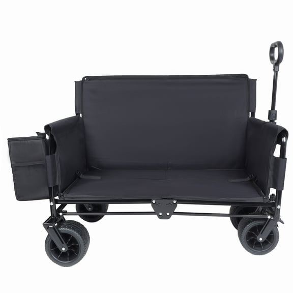 3-in-1 Folding Wagon Cart with Bench Seat & Storage, patent protection- Includes 1 ice pack, 500lbs Heavy-Duty, 180L Capacity All-Terrain Wheels for Camping, Beach, Sports, Garden, dark blue