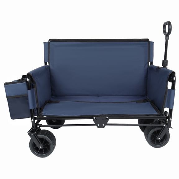 3in1 Folding Wagon Cart with Bench Seat 500lbs 180L AllTerrain Utility Cart w/ Ice Pack Dark Blue