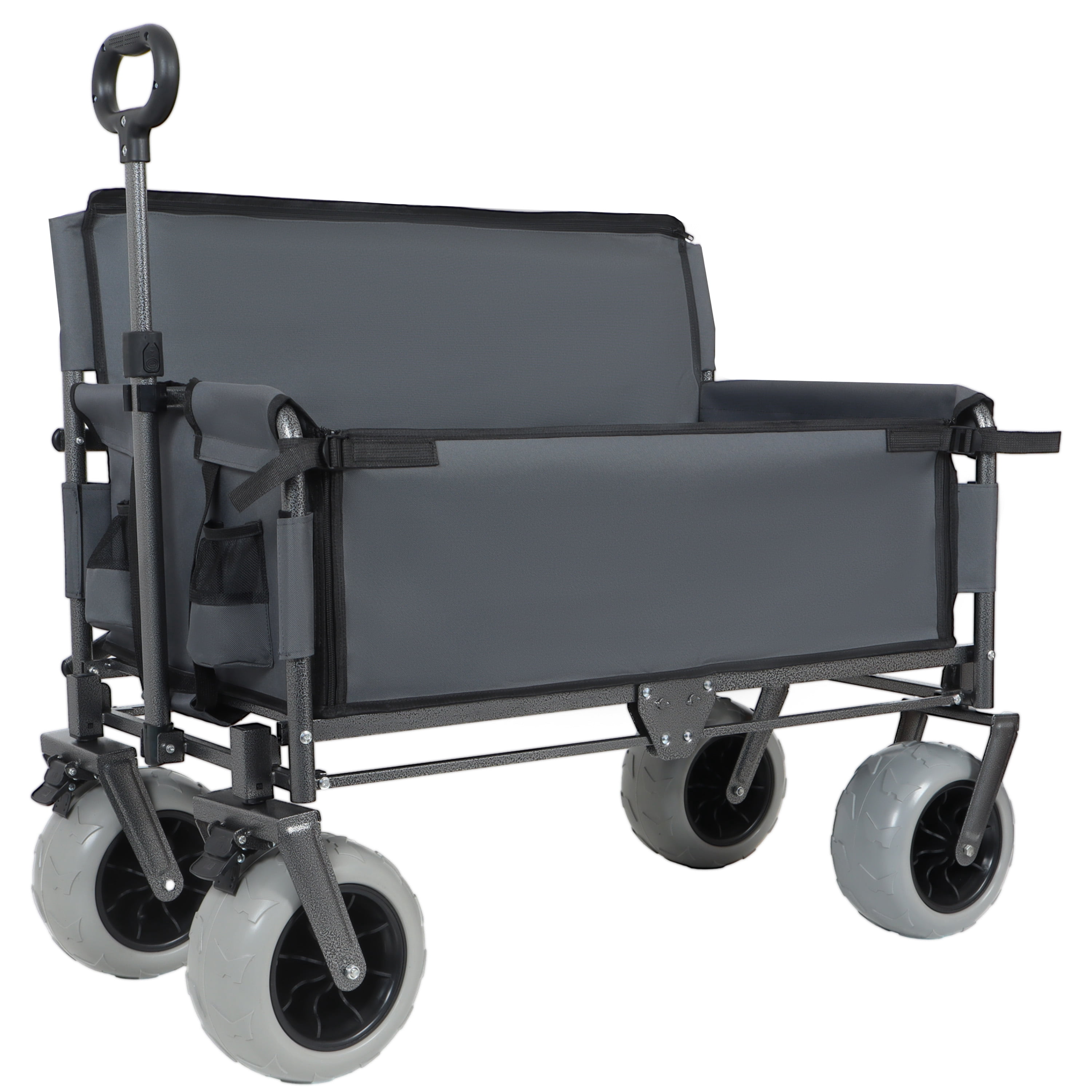 3-in-1 Folding Wagon with Bench Seat – 500lbs Capacity, 9"x4" Beach Tires for Camping & Beach,