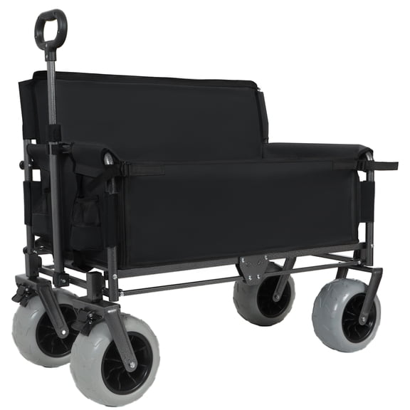 3-in-1 Folding Wagon with Bench Seat, 500lbs Capacity, All-Terrain Beach Tires, Collapsible Utility Cart for Camping Beach Groceries, Black