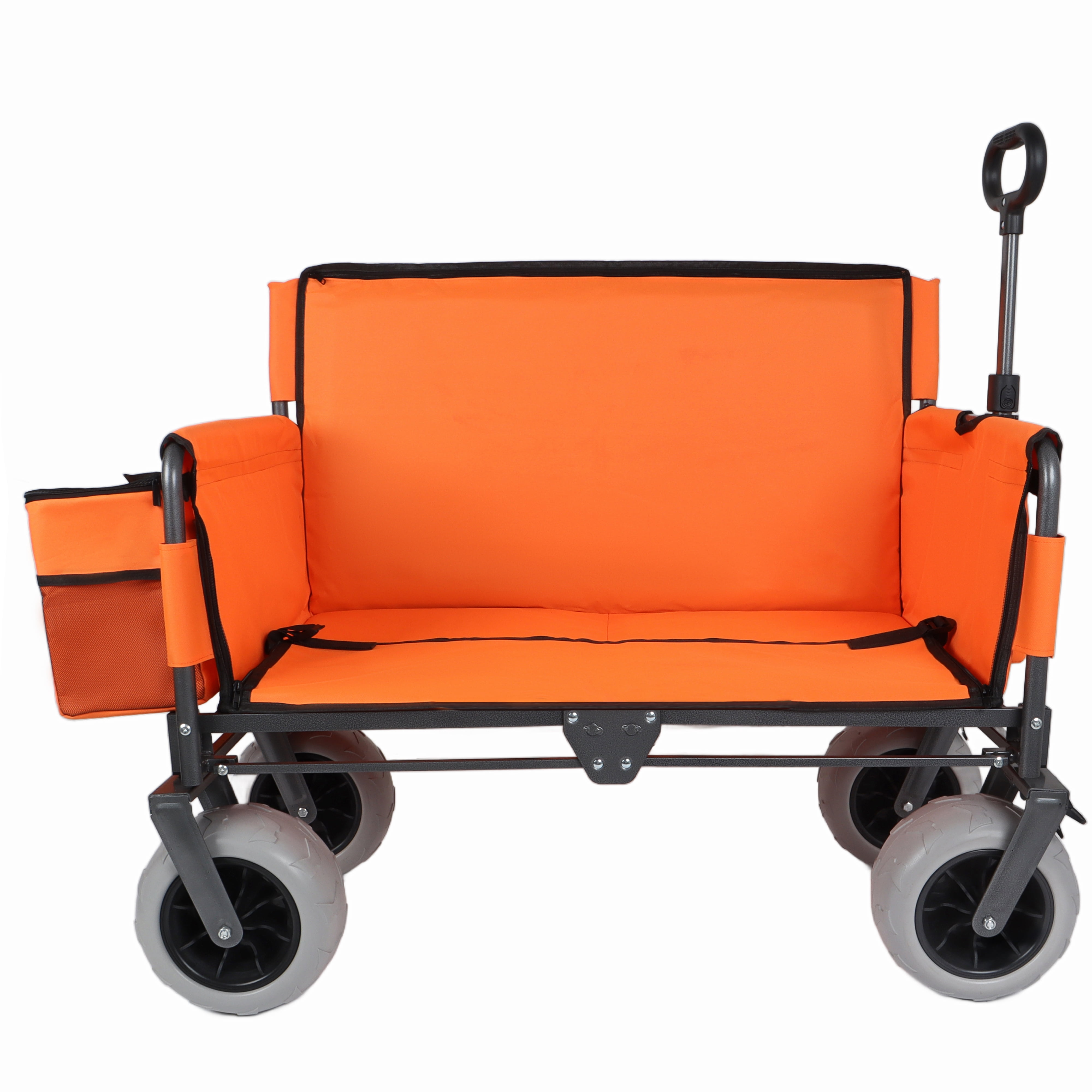 3-in-1 Folding Wagon with Bench Seat, Patent Protected, 500lbs Capacity, 9"×4" Beach Tires, Includes 1 Ice Pack