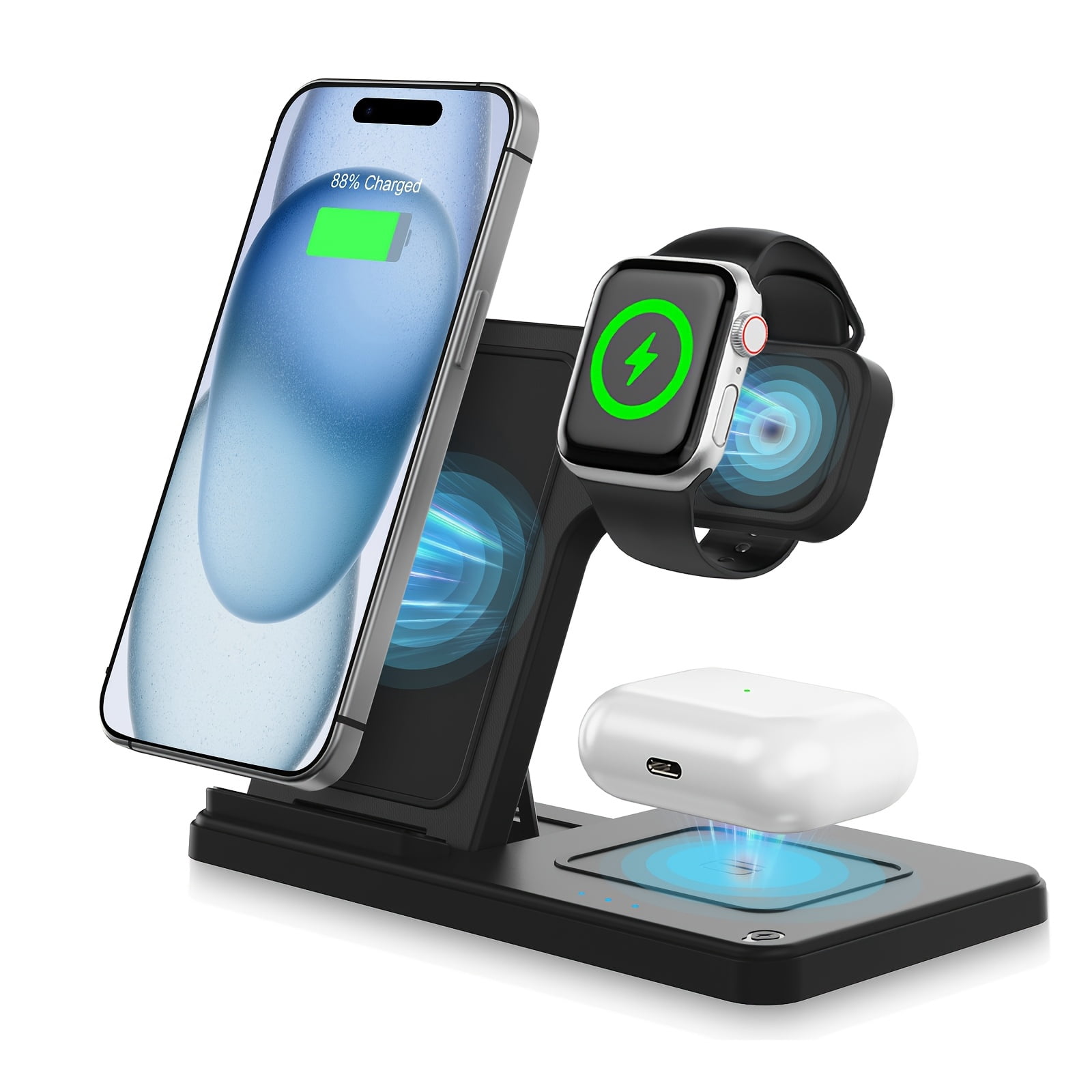 3-in-1 Folding Wireless Charging Station, 15W Fast Charger for iPhone 17-8, Apple Watch Ultra 10-2 & AirPods, Valentine's Day Gift